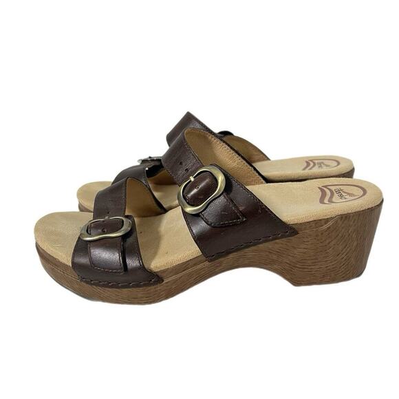 Dansko Sophie Brown Leather Slide Sandals Size 9 US / 40 EU Excellent - Picture 1 of 10